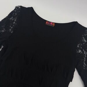 ISLE APPAREL Black Lace Sleeve Tiered Ruffle Dress Womens Small
